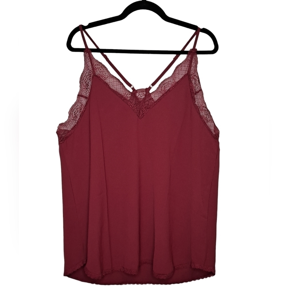 Racerback Cami • Burgundy w Matching Lace Trim • Adjustable Straps • 2XL • NWOT
